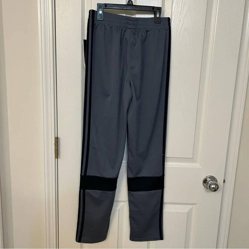 Adidas youth boys' 3-stripe active pants in grey with black stripes size L 14/16